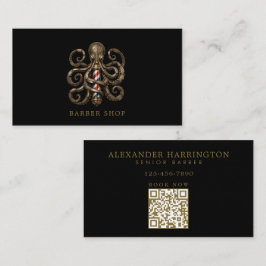 Tarjeta De Visita Barbería Profesional Minimalista Pulpo de Bronce 