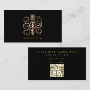 Tarjeta De Visita Barbería Profesional Minimalista Pulpo de Bronce 