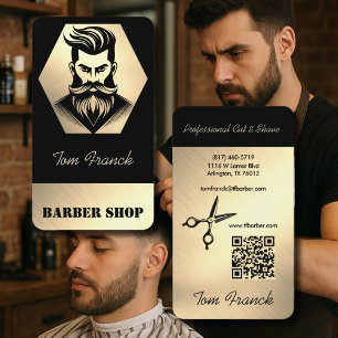 Tarjeta De Visita Barbería Profesional negro y dorado