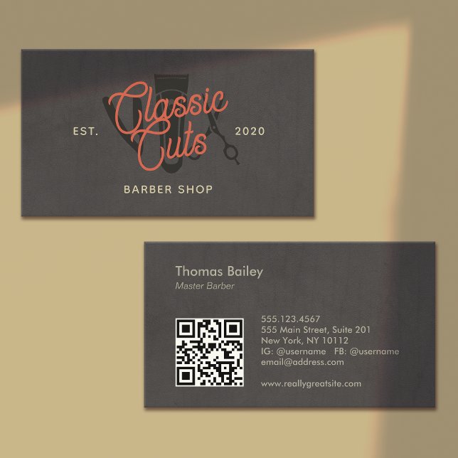 Tarjeta De Visita Barbería Retro, Código QR Hair Stylist (Subido por el creador)