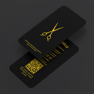 Tarjeta De Visita Barbería Tijeras Amarillas Negras Minimal Barbero 