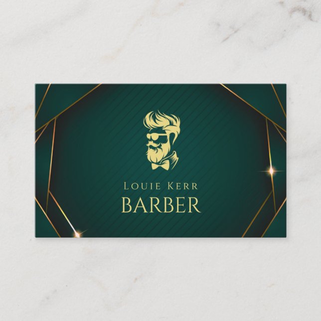 Tarjeta De Visita Barbería Verde Y Oro (Anverso)