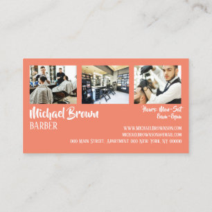 Tarjeta De Visita barbero de foto personalizada con marco naranja