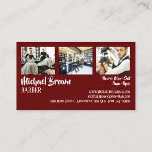 Tarjeta De Visita barbero de foto personalizada enmarcada en rojo bu
