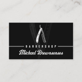 Tarjeta De Visita Barbero de Navaja Moderna Minimalista Negro