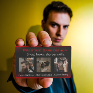 Tarjeta De Visita Barbero moderno llamativo en rojo negro blanco