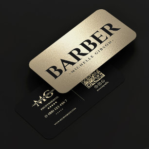 Tarjeta De Visita Barbero Móvil de Lujo Negro Falso Oro