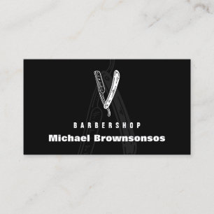 Tarjeta De Visita Barbero Navaja Moderno Minimalista Negro