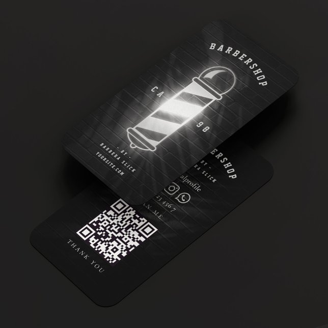 Tarjeta De Visita Barbershop Barber Black Silver Polo Retro Moderno (Barbershop Barber Black Silver Pole Retro Modern Business Card
)