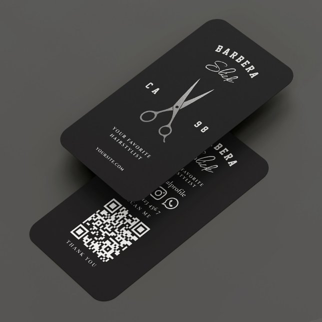 Tarjeta De Visita Barbershop Barber Black Silver Scissors Moderno (Barbershop Barber Black Silver Scissors Modern Business Card
)