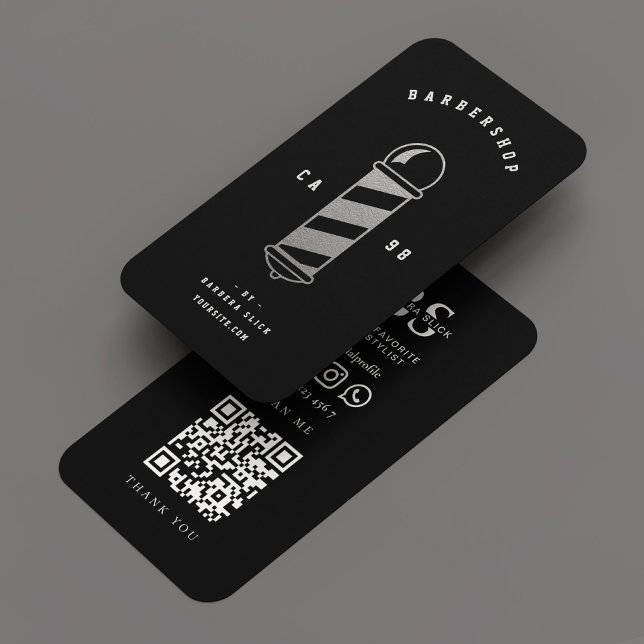 Tarjeta De Visita Barbershop Barber Classic Black Silver Polo (Barbershop Barber Classic Black Silver Pole Business Card
)