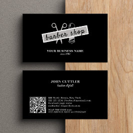 Tarjeta De Visita Barbershop barber código QR negro moderno