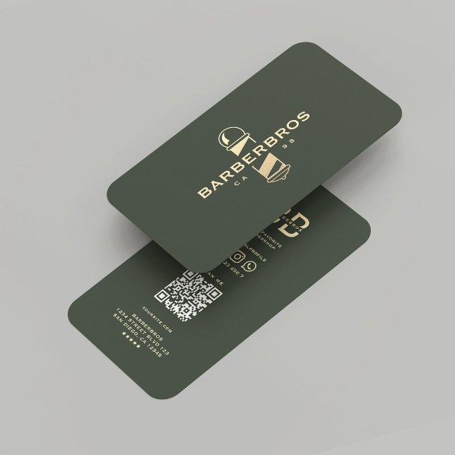 Tarjeta De Visita Barbershop Barber Gold Barber Pole moderno (Modern Barber Gold Barber Pole Barbershop Green Business Card
)