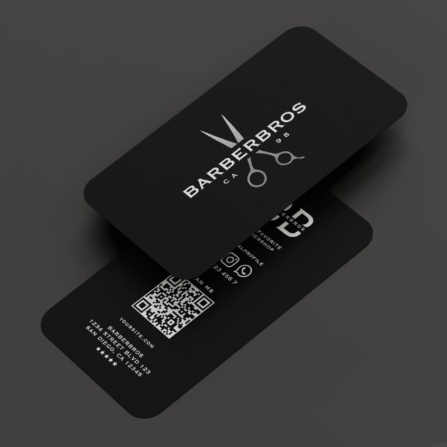 Tarjeta De Visita Barbershop Barber modernas tijeras de plata negra (Barbershop Barber Modern Black Silver Scissors Business Card
)