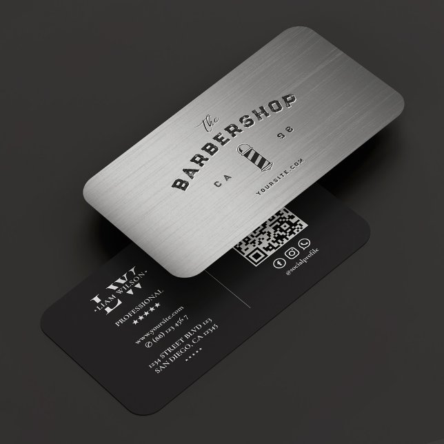 Tarjeta De Visita Barbershop Barber Pole Elegant Black Silver Modern (Barbershop Barber Pole Elegant Black Silver Modern Business Card
)