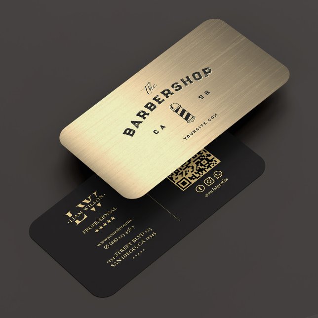 Tarjeta De Visita Barbershop Barber Pole elegante oro negro (Modern Barbershop Barber Pole Elegant Black Gold Business Card
)