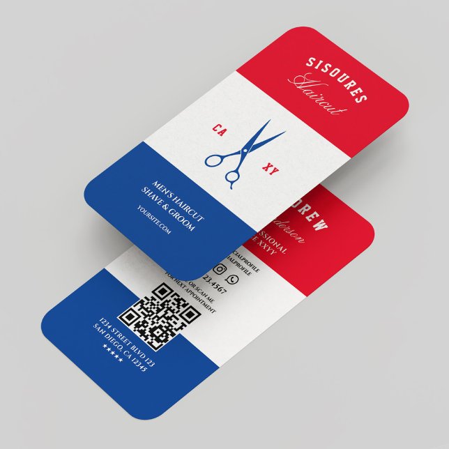 Tarjeta De Visita Barbershop Barber Rojo Azul Blanco Moderno (Barbershop Barber Red White Blue Modern Business Card
)