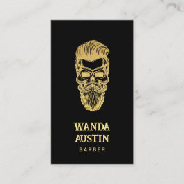 Tarjeta De Visita Barbershop Black And Gold Barber Skull