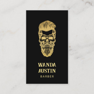 Tarjeta De Visita Barbershop Black And Gold Barber Skull