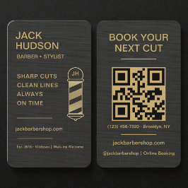 Tarjeta De Visita Barbershop Black Linen Gold Barber Haircut 