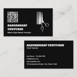 Tarjeta De Visita Barbershop Black QR