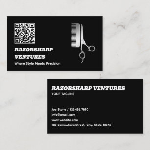 Tarjeta De Visita Barbershop Black QR