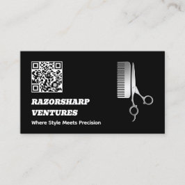 Tarjeta De Visita Barbershop Black QR