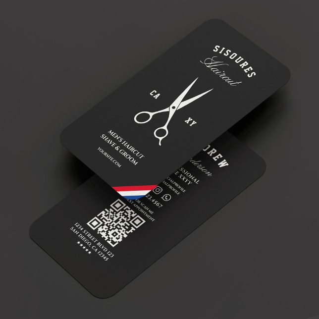 Tarjeta De Visita Barbershop Black Red Blue White Barber moderno (Barbershop Black Red Blue White Modern Barber Business Card
)