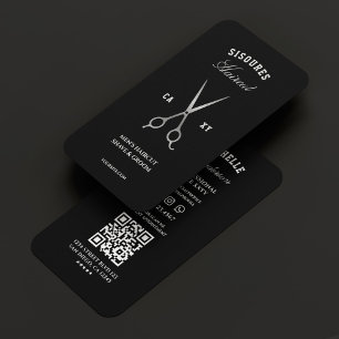 Tarjeta De Visita Barbershop Black Silver Scissors Barber Elegant