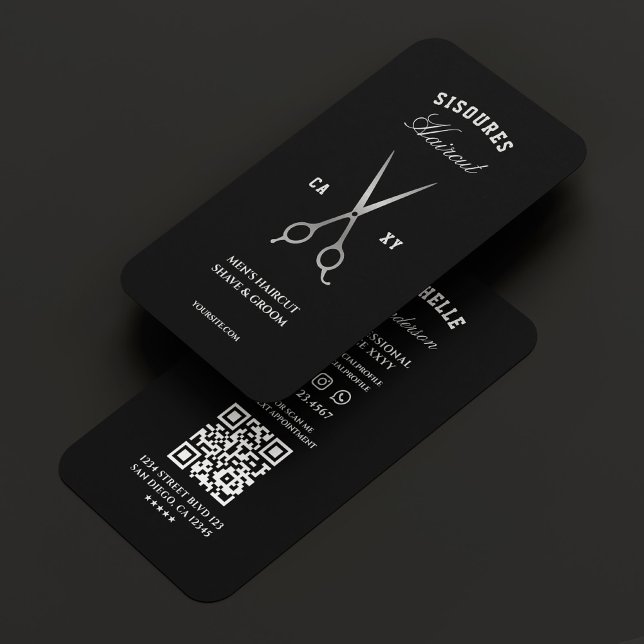 Tarjeta De Visita Barbershop Black Silver Scissors Barber Elegant (Barbershop Black Silver Scissors Barber Elegant Business Card
)
