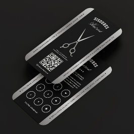Tarjeta De Visita Barbershop Black Silver Scissors Elegant Loyalty