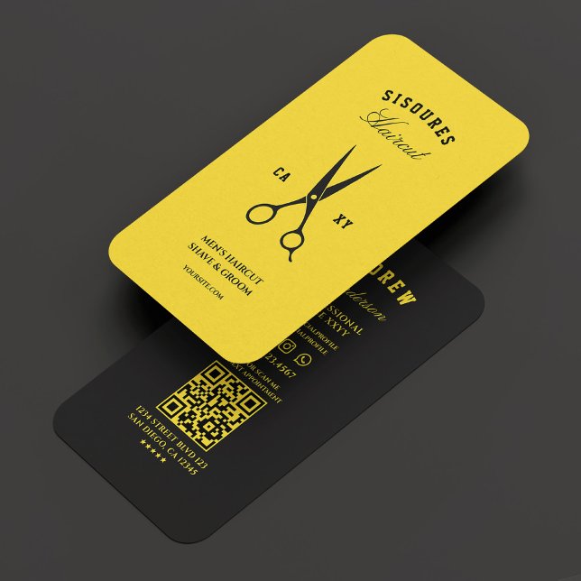 Tarjeta De Visita Barbershop Black Yellow Modern (Barber Barbershop Black Yellow Modern Business Card
)