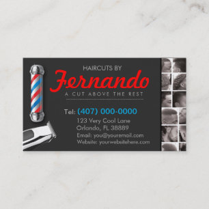 Tarjeta De Visita Barbershop Business Card-Barber pole, clippers com