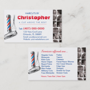 Tarjeta De Visita Barbershop Business Card-Barber pole, clippers com