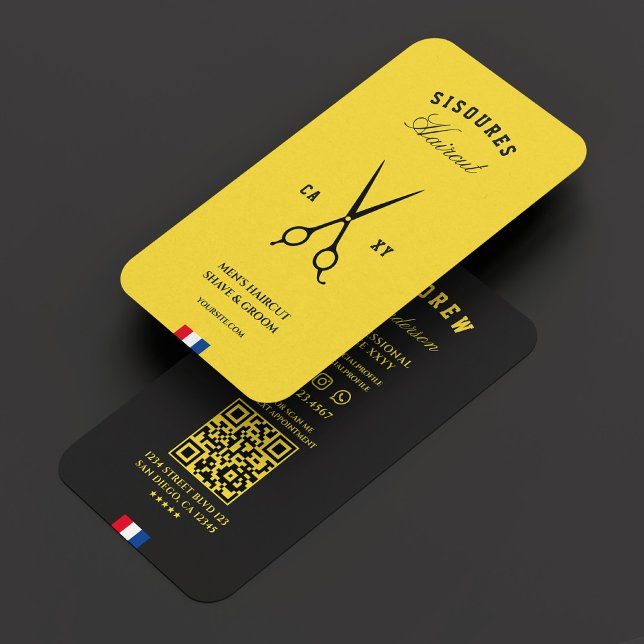 Tarjeta De Visita Barbershop Ciencias modernas tijeras amarillo rojo (Barbershop Modern Scissors Yellow Red Blue White Business Card
)