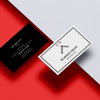 Tarjeta De Visita Barbershop Classic Black Vintage Barber Tools