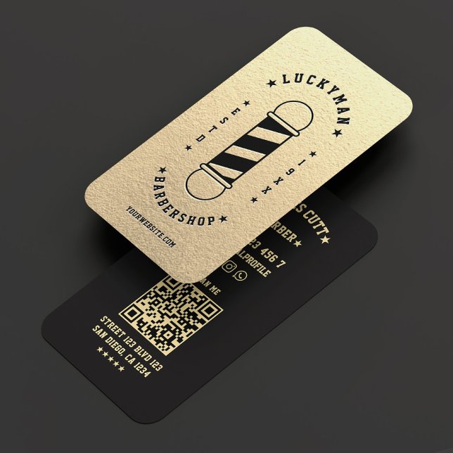 Tarjeta De Visita Barbershop Classic Elegant Gold Black Barber Polo (Barbershop Classic Elegant Gold Black Barber Pole Business Card
)