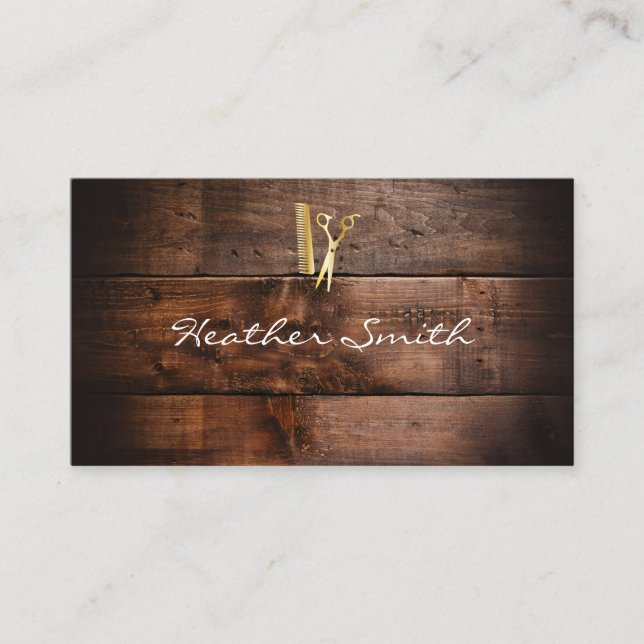 Tarjeta De Visita Barbershop | Cojeras de madera (Anverso)