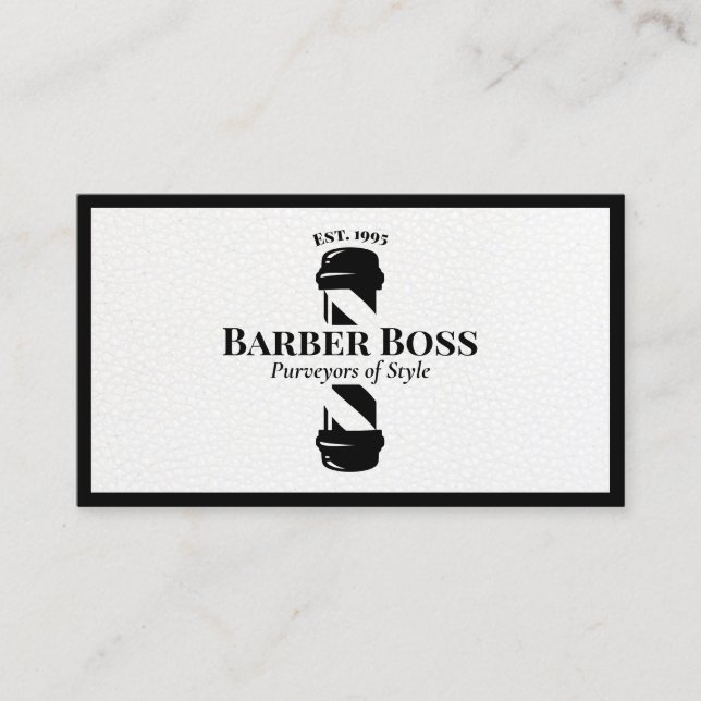 Tarjeta De Visita Barbershop de Guay Black Leather Barber Pole (Anverso)