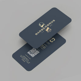 Tarjeta De Visita Barbershop de oro moderno de barbería de color azu