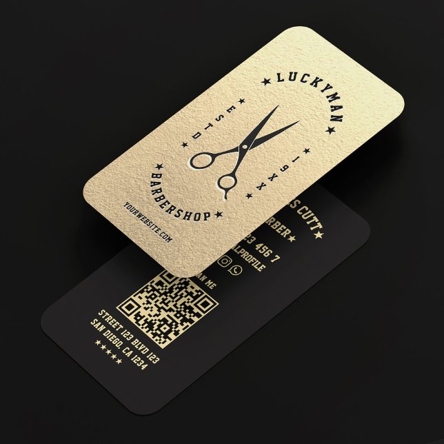 Tarjeta De Visita Barbershop Elegant Gold Barber Tijeras Negras (Barbershop Elegant Gold Barber Black Scissors Business Card
)