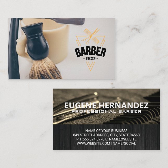 Tarjeta De Visita Barbershop Emblem | Barber Tools (Anverso / Reverso)