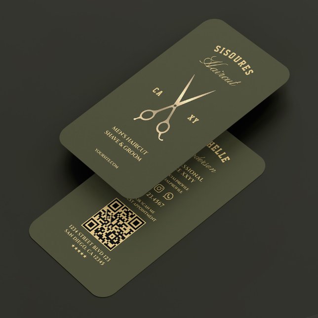 Tarjeta De Visita Barbershop Gold Barber Scissors Army Green Luxe (Barbershop Gold Barber Scissors Army Green Luxe Business Card
)