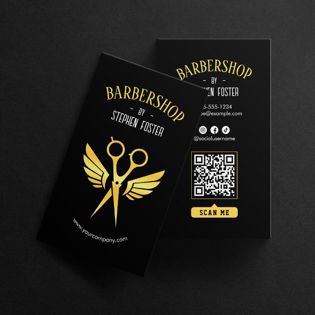 Tarjeta De Visita Barbershop Hair Hairdresser Barbershop Black Gold (Subido por el creador)
