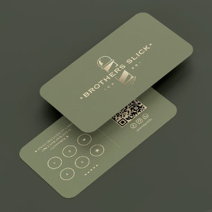 Tarjeta De Visita Barbershop Loyalty Punch Sage Gold Barber Polo