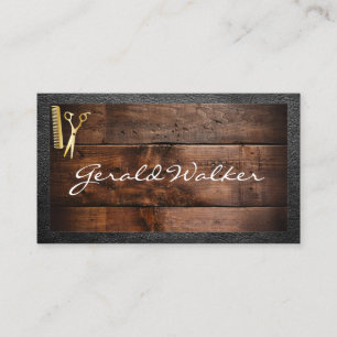 Tarjeta De Visita Barbershop   Madera   Borde de cuero