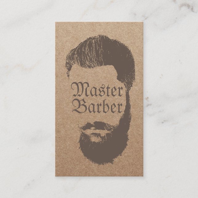 Tarjeta De Visita Barbershop Master Barber Rustic Kraft Hair (Anverso)