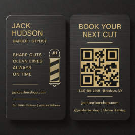 Tarjeta De Visita Barbershop Metallic Black Gold Barber Haircut 