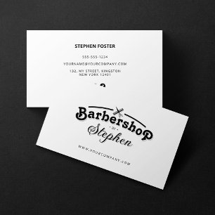 Tarjeta De Visita Barbershop minimalista Hairstylist Scisor White