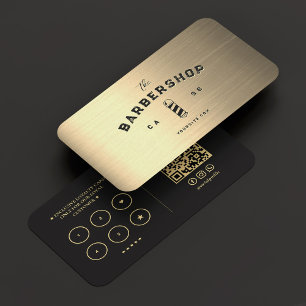 Tarjeta De Visita Barbershop moderno Barber Black Gold Loyalty
